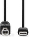 Nedis USB-Kabel - USB 2.0 - USB-C Male - USB-B Male - 480 Mbps - OTG - Vernikkeld - 1.00 m - Rond - PVC - Zwart - Envelop