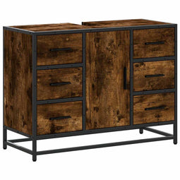 vidaXL - Wastafelkast - 80x33x60 - cm - bewerkt - hout - gerookt - eikenkleurig