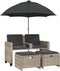 vidaXL - Tuinbank - 2-zits - parasol - en - voetenbanken - poly - rattan - lichtgrijs