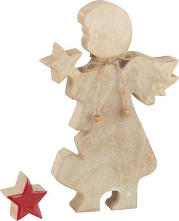 J-Line figuur Engel Ster Mango - hout - rood - large