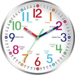 Tyme Kinderklok - Wandklok - Educatieve leerklok - Stil uurwerk - Zilver