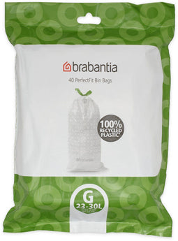 Brabantia PerfectFit Vuilniszakken - 23/30 l - Code G - Scheurvast met trekbandsluiting - Wit (40 stuks)