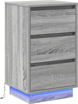 vidaXL - Nachtkastje - met - LED - Grijs - Sonoma - 39x34,5x65 - cm - Gelaagd - Hout