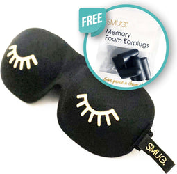 SMUG 3D Slaapmasker met Roze Oordopjes - 100% Verduisterend - Ergonomisch Oogmasker - Wink Print, Zwart