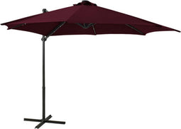 vidaXL - Zweefparasol - met - paal - en - LED-verlichting - 300 - cm - bordeauxrood