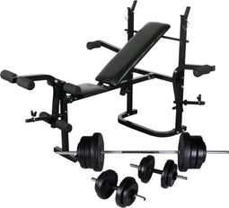 vidaXL - Gewichtenbank - met - gewichtenrek - en - halterset - 60,5 - kg