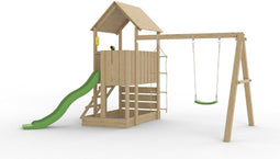 Houten Speeltoestel Jungle Tower + Appel groene glijbaan