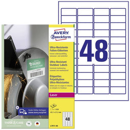 Avery-Zweckform L7911-40 Folie-etiketten 45.7 x 21.1 mm Polyethyleen folie Wit 1920 stuk(s) Permanent hechtend Laser (k