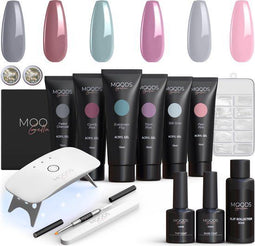 Moods Gellac - Luxe Polygel Set - Polygel Nagels Starterspakket - UV LED lamp - 6 Kleuren Grey Nude