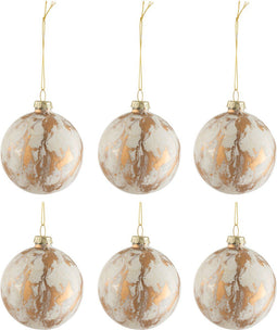 J-Line kerstbal Marmerlook - glas - wit/goud - small - doos van 6