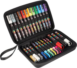 Uni Mitsubishi Pencil - Etui Posca - 24 Posca Markers - Pointes Extra-Fines PC1MC / Fines PC3M / Moyennes PC5M / Biseautees PC8K - Marqueurs Peinture Base d'Eau