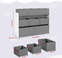 Lestarain LETSJF0013 - kinderkamer opbergrek - 9 uitneembare opbergboxen - wit en grijs - 92 x 60/68