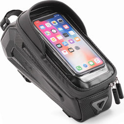 Frametas Fiets Waterdicht Zwart – Telefoonhouder fiets – Mountainbike accessoires – Mobielhouder fiets – Stuurtas