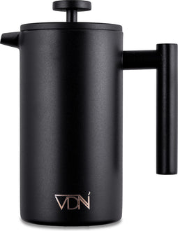 French press Cafetiere - 0.7 L - Verse koffiemaker - Dubbelwandig RVS koffiepers - Zwart - VDN
