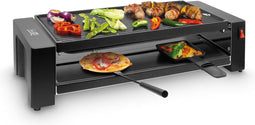 FRITEL Pizza-Raclette Grill PR 3195 - Tafelgrill / Raclette kookplaat / Minigrill - 40x20cm - 8 personen + Incl. Pannetjes & Spatels