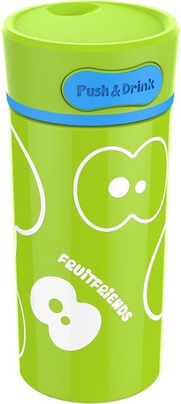 Fruitfriends Push & Drink Drinkbus - 300ml - 18x7cm - Drinkfles kinderen - RVS - Limoen Groen