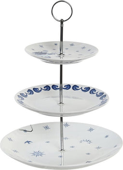 Fruitschaal DKD Home Decor 27 x 27 x 34 cm Porselein Blauw Metaal Wit