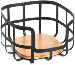 Fruitschaal DKD Home Decor Natuurlijk Zwart Staal Bamboe (24 x 24 x 12,7 cm)