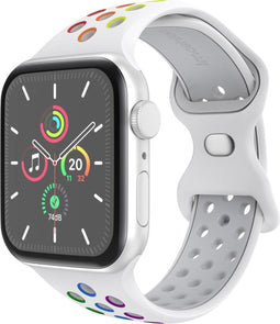 imoshion Sport⁺ bandje - Geschikt voor Apple Watch 1, 2, 3, 4, 5, 6, 7, 8, 9, 10 (42 mm), SE - 38/40/41 mm - White Rainbow - S/M
