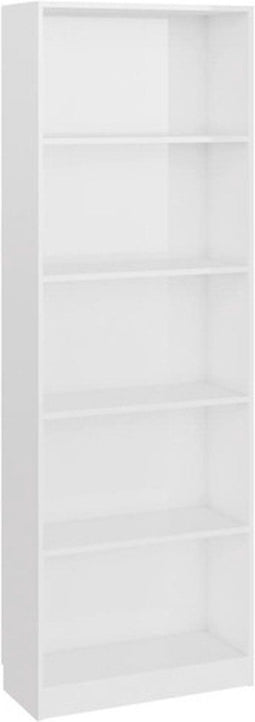 vidaXL - Boekenkast - 5 - schappen - 60x24x175 - cm - bewerkt - hout - hoogglans - wit