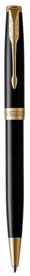 Parker Sonnet-balpen | Zwarte lak met gouden rand | Medium punt met zwarte inkt | Geschenkverpakking