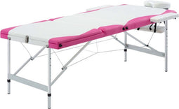 vidaXL - Massagetafel - inklapbaar - 3 - zones - aluminium - wit - en - roze