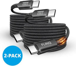 FlinQ 100W USB-C Kabel - Snellader voor Smartphone Tablet - 2 Meter Nylon - 2 stuks (2 stuks)