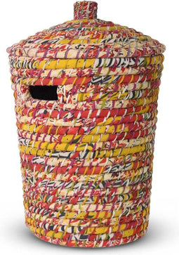 Safaary - Marokkaanse Rieten Wasmand met Deksel van Zeegras Okergeel