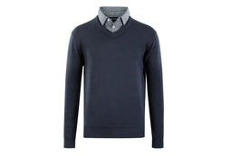 Milanoro - Herenpullover met overhemdkraag - Zwart - Maat S