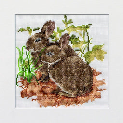 Thea Gouverneur - Borduurpakket met telpatroon - 572A - Voorgesorteerde DMC Garens - Konijntjes - Aida - 16 cm x 16 cm - DIY Kit