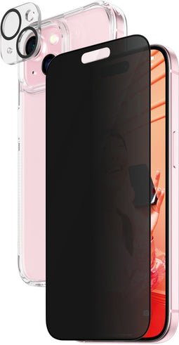 PanzerGlass iPhone 15 - 3-in-1 Privacy Beschermingskit - Antibacterieel - Doorzichtig zwart (1 pack)