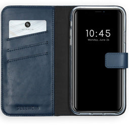 Selencia iPhone XR - Echt Lederen Bookcase - 3 Pashouders - Blauw