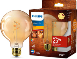 Philips Vintage LED - Dimbare filament lamp - 60W - Extra warmwit licht 1800K - E27 fitting - Amberglas - Globe G95