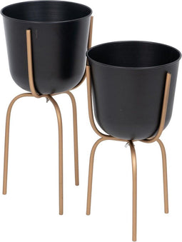 Plantenbakkenset 23 x 23 x 48 cm Zwart Gouden Metaal (2 Stuks)