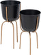 Plantenbakkenset 23 x 23 x 48 cm Zwart Gouden Metaal (2 Stuks)