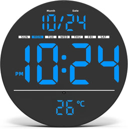 Tyme Digitale Wandklok LED - Stille Wandklok - Extra Groot Display - Blauw