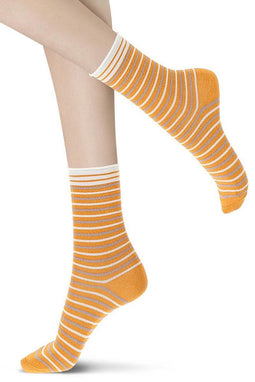 Oroblu Dames Sokken - Gestreept - Oranje - Maat One Size