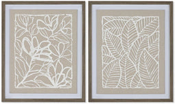 Canvas Home ESPRIT Wit Beige Blad van een plant Stads 50 x 4 x 60 cm (2 Stuks)