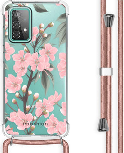 iMoshion Hoesje Geschikt voor Samsung Galaxy A52 (4G) / A52s / A52 (5G) Hoesje Met Koord - iMoshion Design Hoesje met Koord - Groen / Transparant / Roze / Cherry Blossom