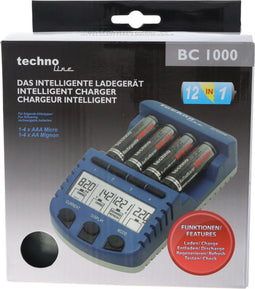 Technoline BC 1000 set batterijlader blauw met Sanyo Eneloop HR-3UTGB en AccuCell AkkuBox
