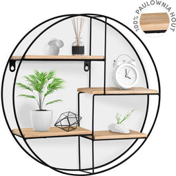 Happy Goods - Wandrek Rond - 42cm - 100% Paulownia Hout en Metaal - Zwart