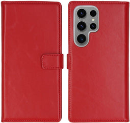 Selencia Samsung Galaxy S24 Ultra - Echt Lederen Bookcase - 3 Pashouders - Rood