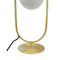Reims tafellamp - met boog en glazen koepel - messing - wit glas