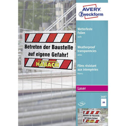 Avery-Zweckform 3487 Weerbestendige folie DIN A4 Laser (zwart/wit), Laser (kleur), Kopiëren (zwart/wit), Kopiëren (kleu