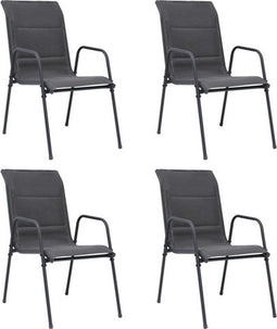 vidaXL - Tuinstoelen - 4 - st - stapelbaar - staal - en - textileen - antracietkleurig