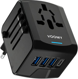 Voomy Universele Wereldstekker - 170+ landen - 20W snelladen - 4 USB-poorten - Zwart