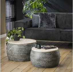 Salontafelset Inca set van 2 hout/metaal - Grijs