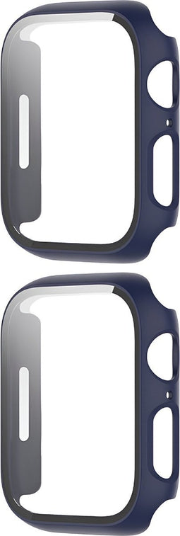 Full Cover Case Bumper Set Geschikt Voor Apple Watch Series 8 / 7 45mm - Bescherm Hoes 360 Graden - 2 Stuks - Donkerblauw