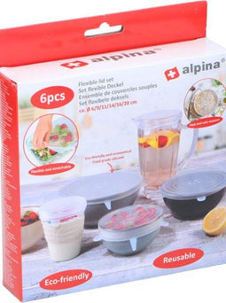 alpina Flexibele Deksels - Siliconen Deksels - Stretch - Ø 6/9/11/14/16/20 cm - Herbruikbaar - 6 Stuks - Transparant