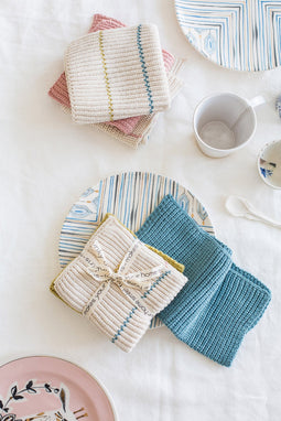 Funky Doris Molly knitted dishcloth, seablue + stripe